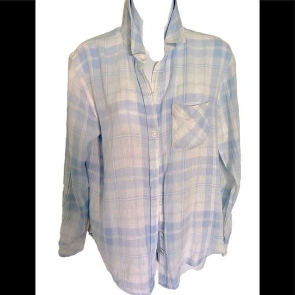 Rails Linen Shirt - S blue plaid , button-down, linen blend